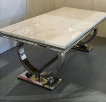 Buxford table cream marble top with Lion knock chairs