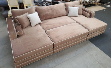 Zara cinema sofa with contrast piping and pull out footstool