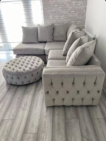 Royal Elsa curved sofa complete with footstool 9ft x 6ft