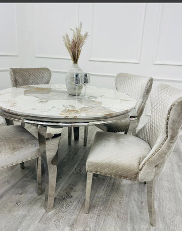Oxford round dining table with Sintered marble top